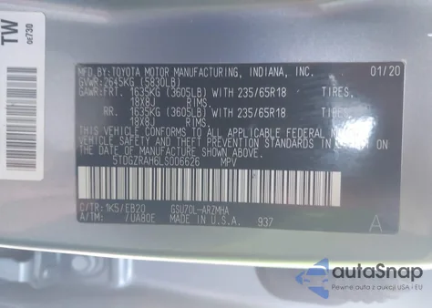 2020 Toyota Highlander Xle из США, поврежденный, VIN 5TDGZRAH6LS006626